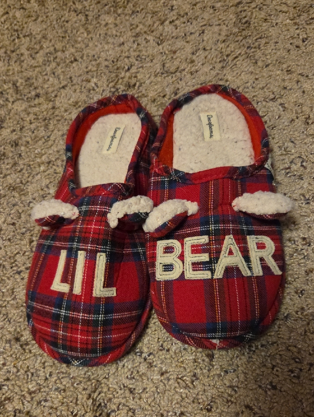 dearfoams Red Plaid Sherpa-Lined Slippers
